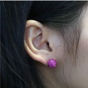 Pink Swarovski Crystal Disco Ball Stud Earrings Fuchsia Rhinestone 6mm